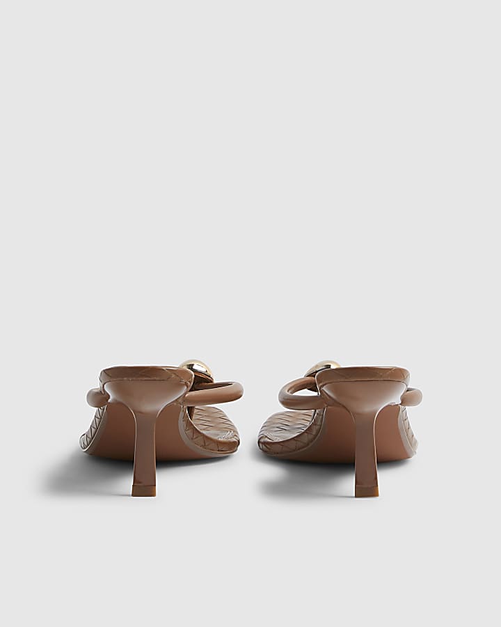 Brown Toe Thong Heeled Sandals
