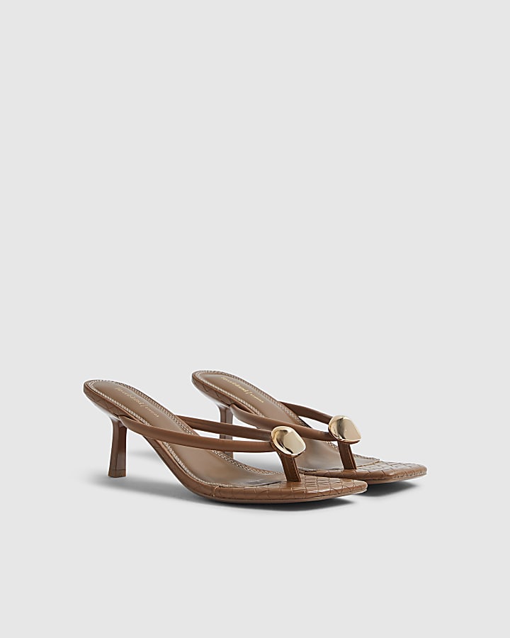 Brown Toe Thong Heeled Sandals