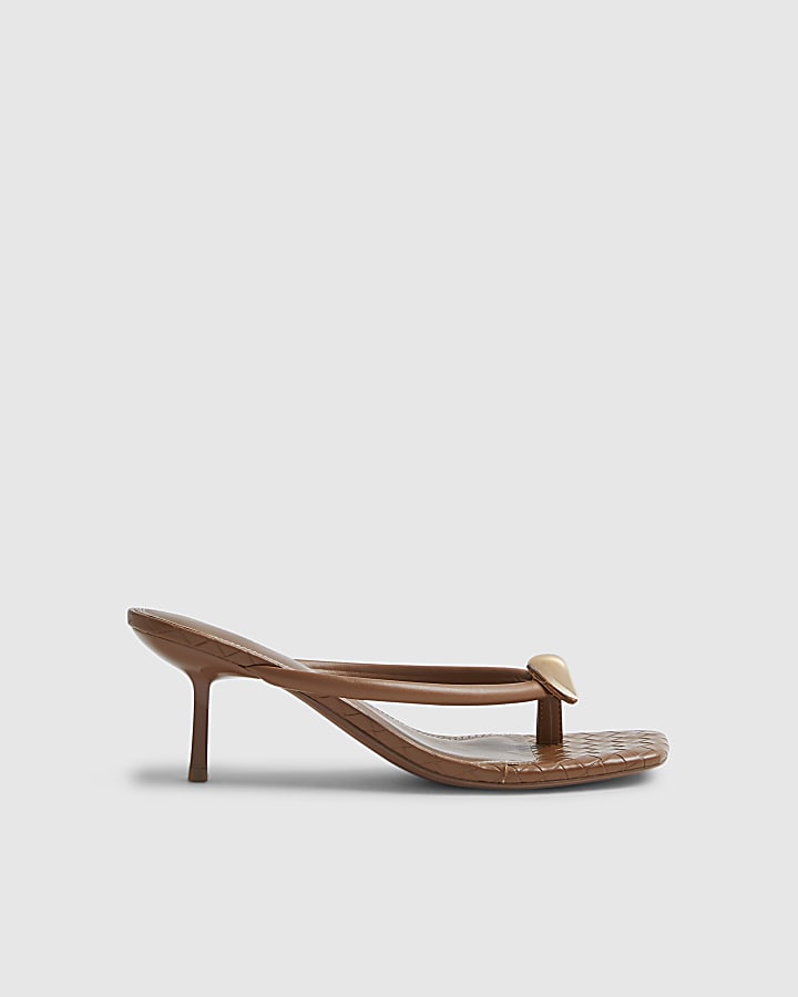 Brown Toe Thong Heeled Sandals