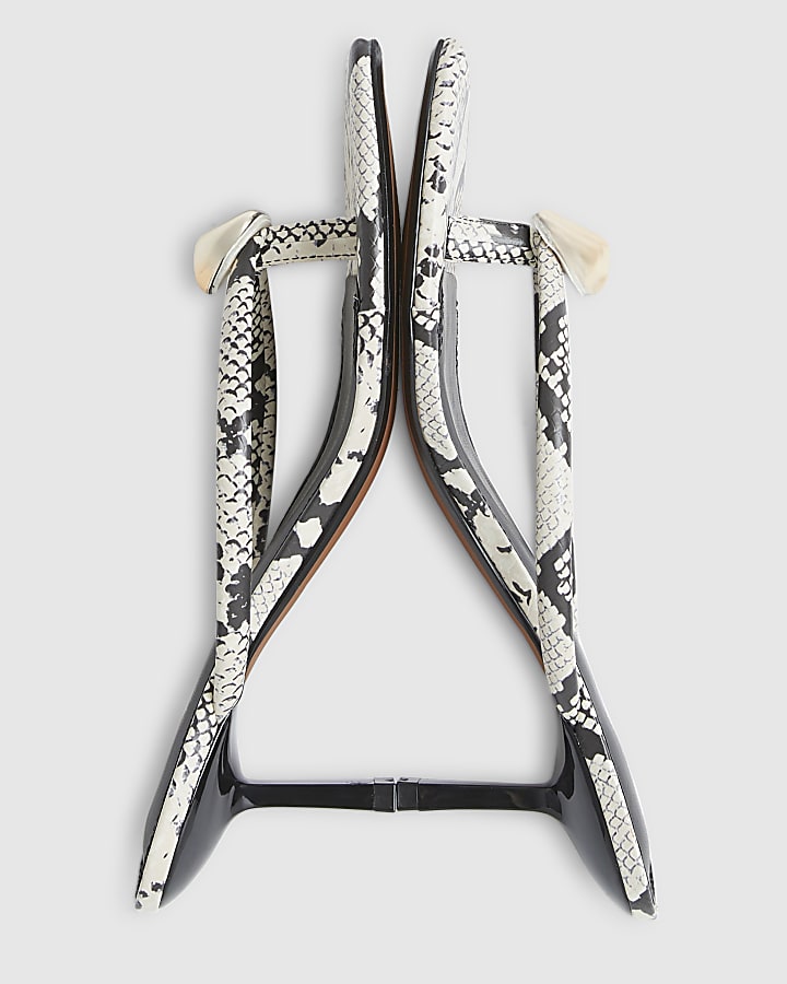 Beige Snake Print Toe Thong Heeled Sandals