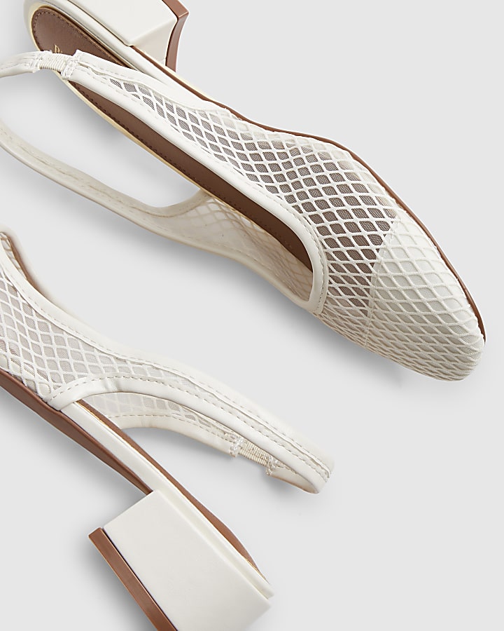 Cream Mesh Round Toe Slingback Shoes