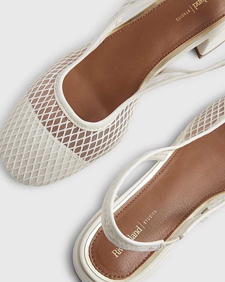 Cream Mesh Round Toe Slingback Shoes