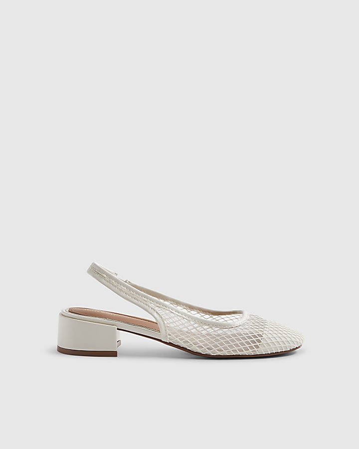 Cream Mesh Round Toe Slingback Shoes