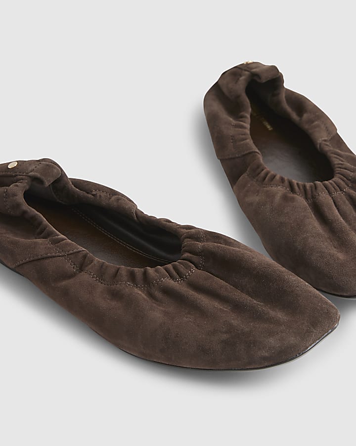 Brown Suede Elastic Ballet Pumps