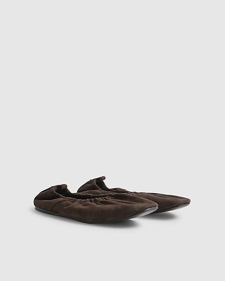 Brown Suede Elastic Ballet Pumps