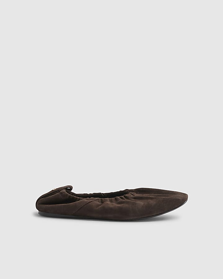 Brown Suede Elastic Ballet Pumps