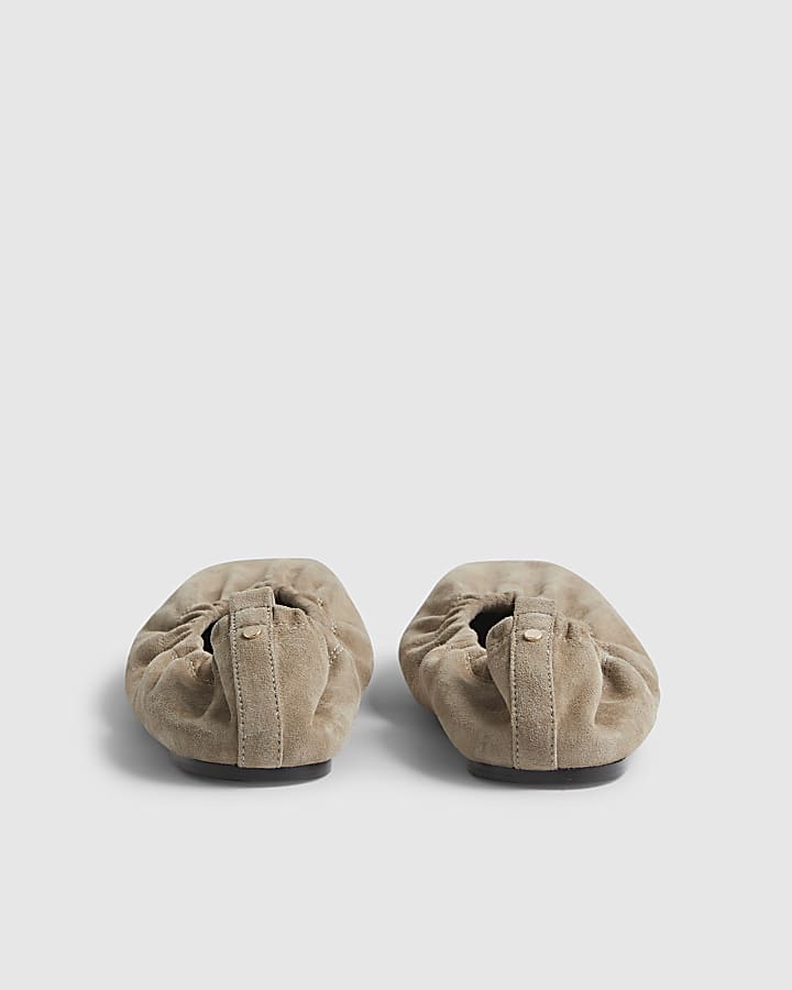 Grey Suede Elastic Ballet Pumps