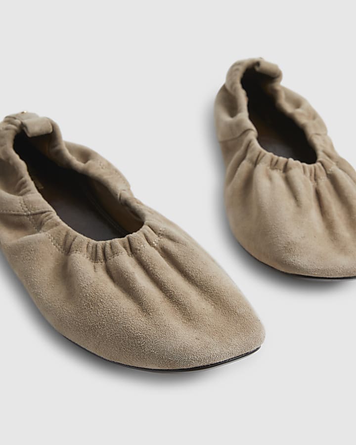 Grey Suede Elastic Ballet Pumps