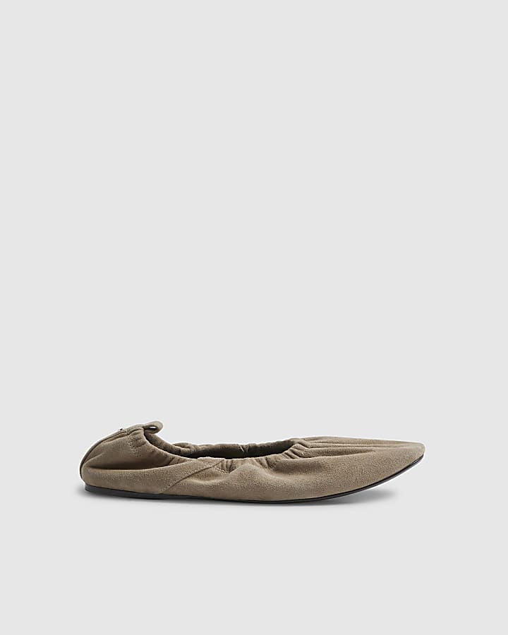 Grey Suede Elastic Ballet Pumps