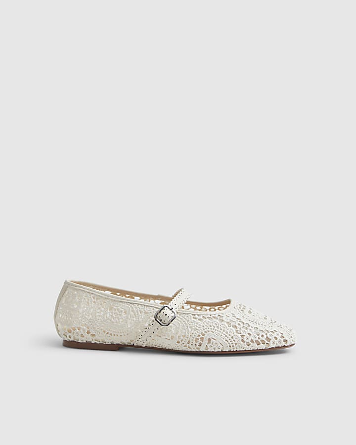 Cream Crochet Strapped Ballet Pumps