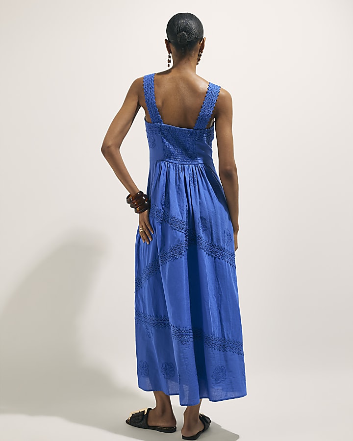 Blue Strappy Cutwork Maxi Dress