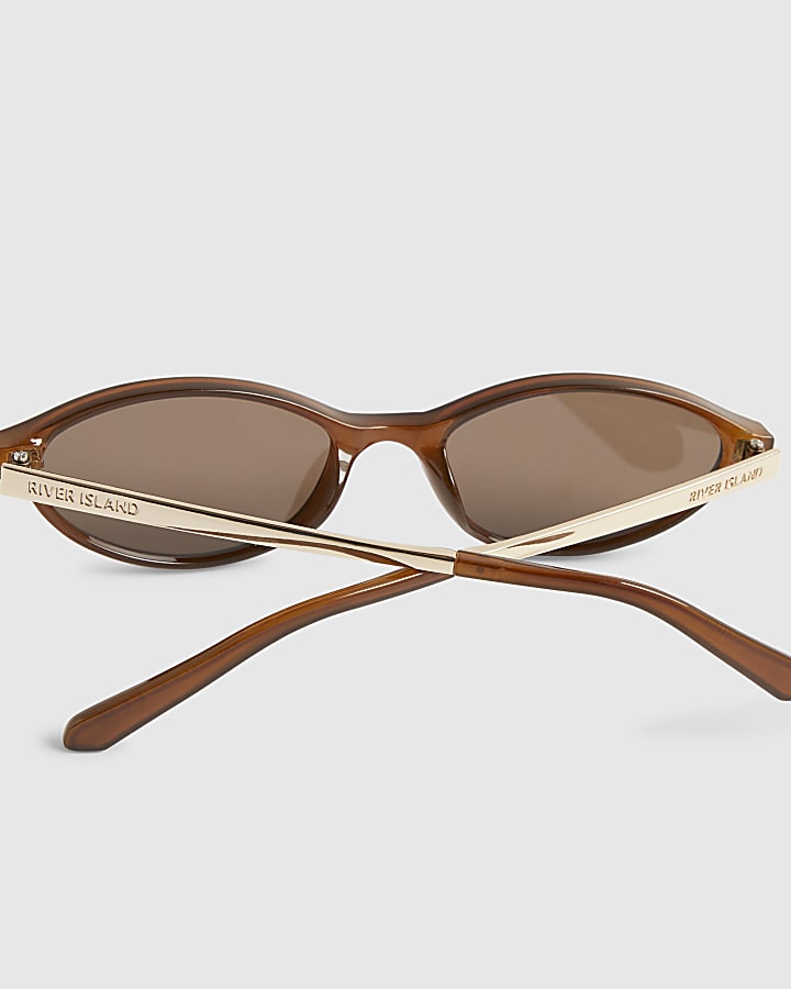 Brown Slim Oval Gold Temple Sunglasses