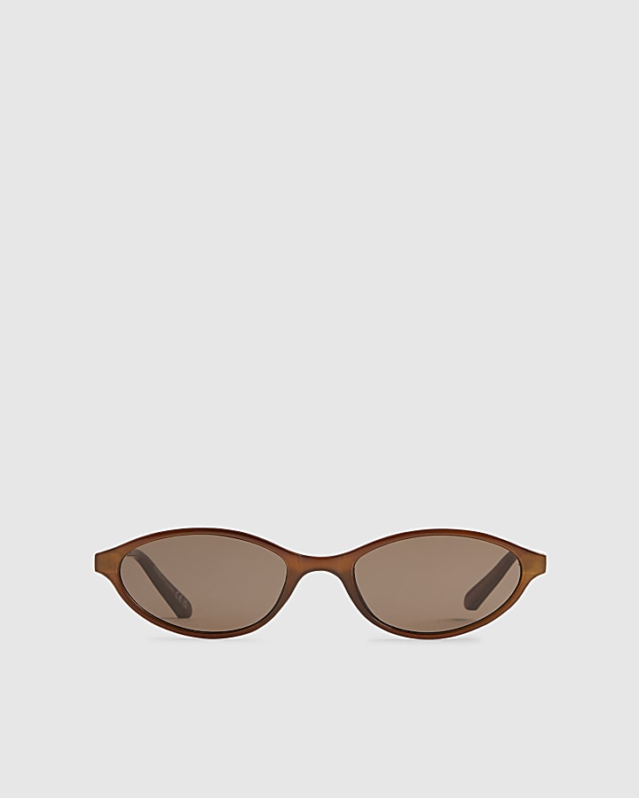 Brown Slim Oval Gold Temple Sunglasses