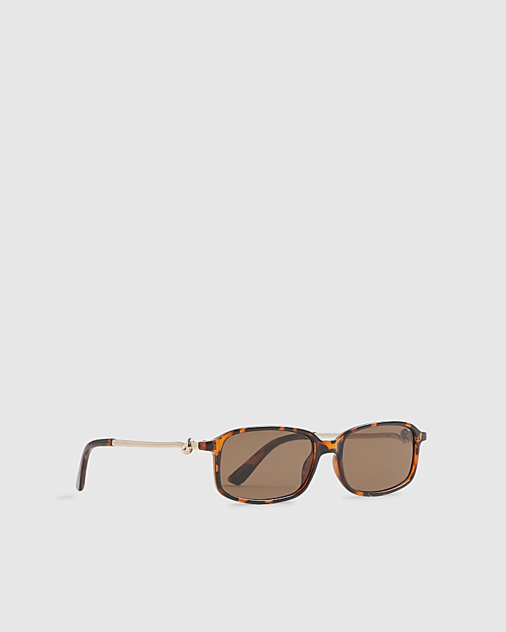 Brown Slim Rectangle Knot Temple Sunglasses