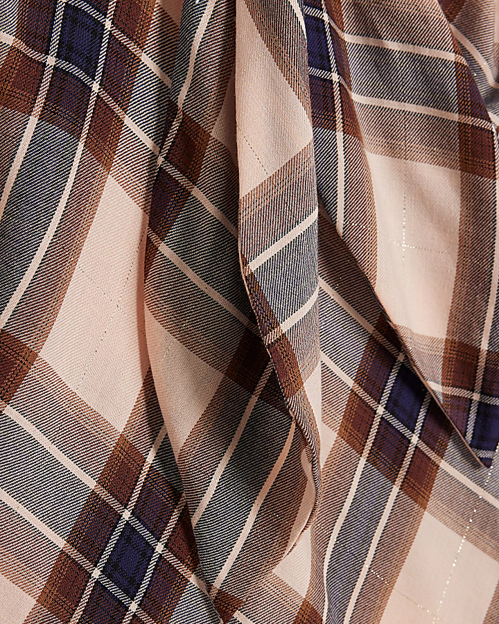 Pink Check Print Long Sleeve Blouse