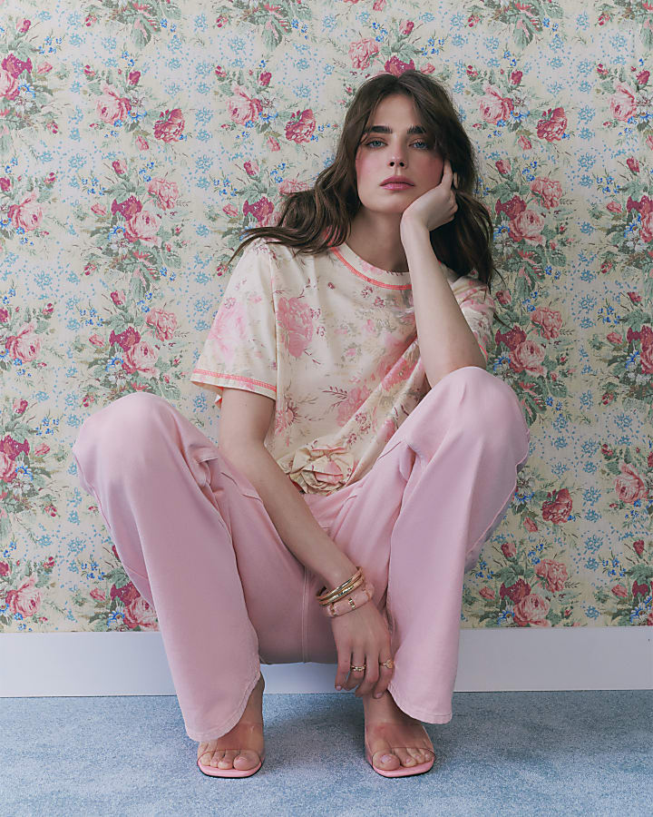 Cream Floral Rose T-Shirt