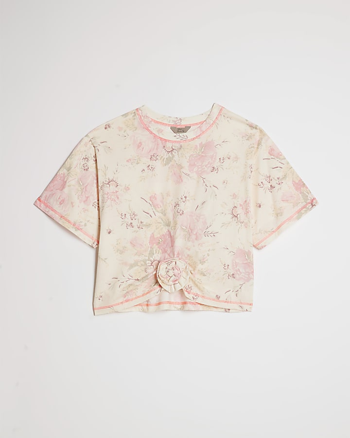 Cream Floral Rose T-Shirt