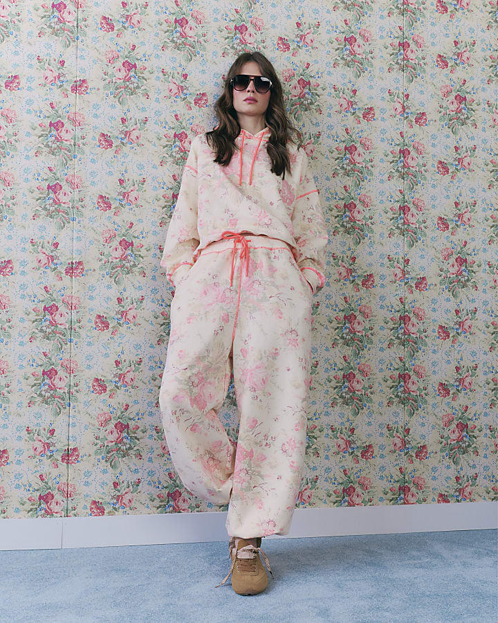 Cream Floral Joggers