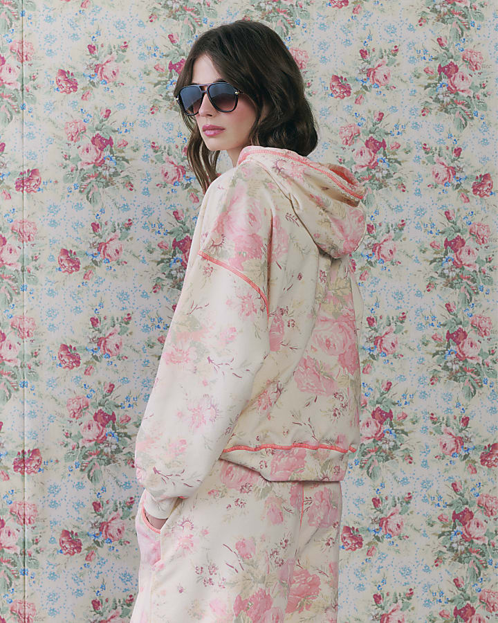 Cream Floral Hoodie