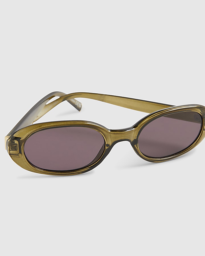 Green Slim Oval Sunglasses