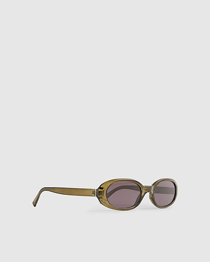 Green Slim Oval Sunglasses