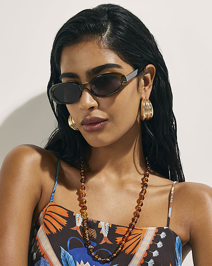 Green Slim Oval Sunglasses