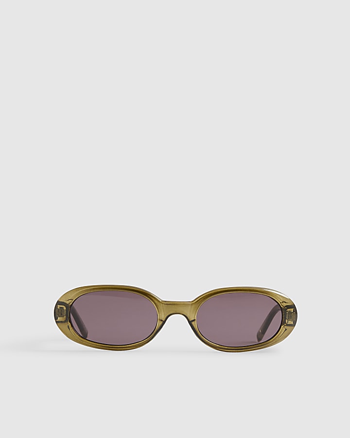 Green Slim Oval Sunglasses