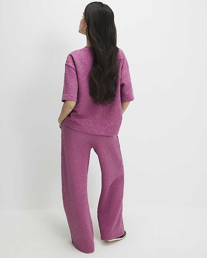 Petite Pink Jacquard Wide Leg Trousers
