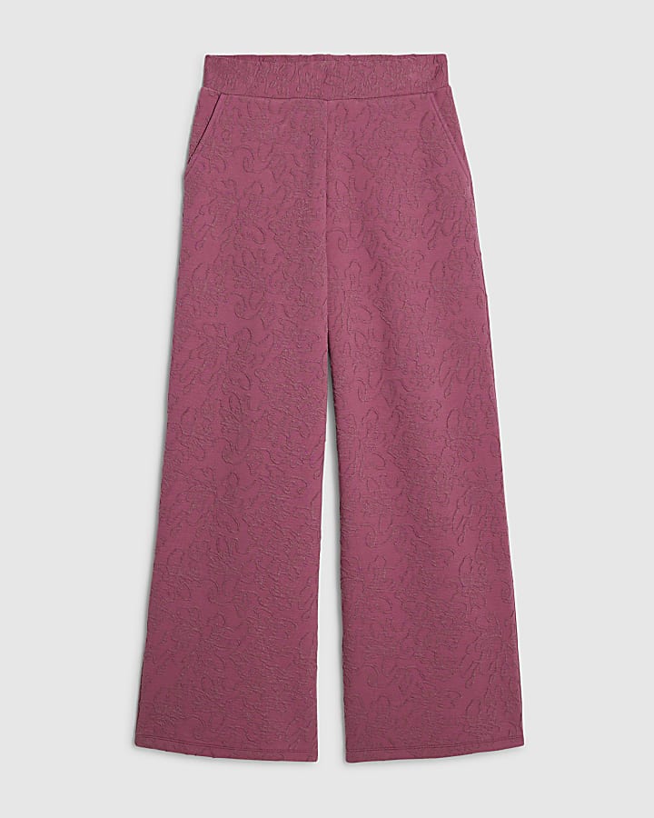 Petite Pink Jacquard Wide Leg Trousers