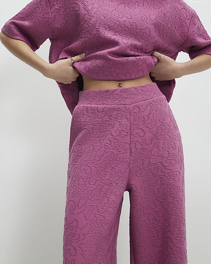 Petite Pink Jacquard Wide Leg Trousers