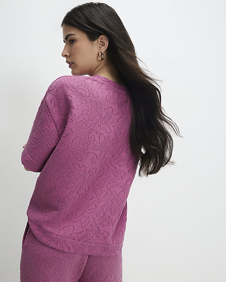 Petite Pink Jacquard Boxy T-Shirt