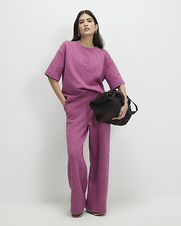 Petite Pink Jacquard Boxy T-Shirt