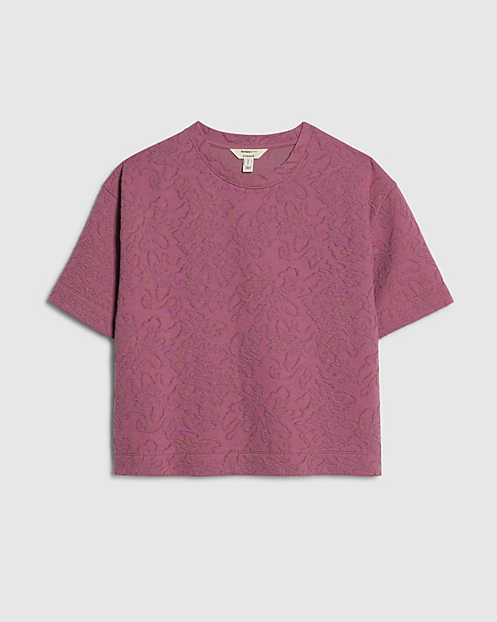 Petite Pink Jacquard Boxy T-Shirt