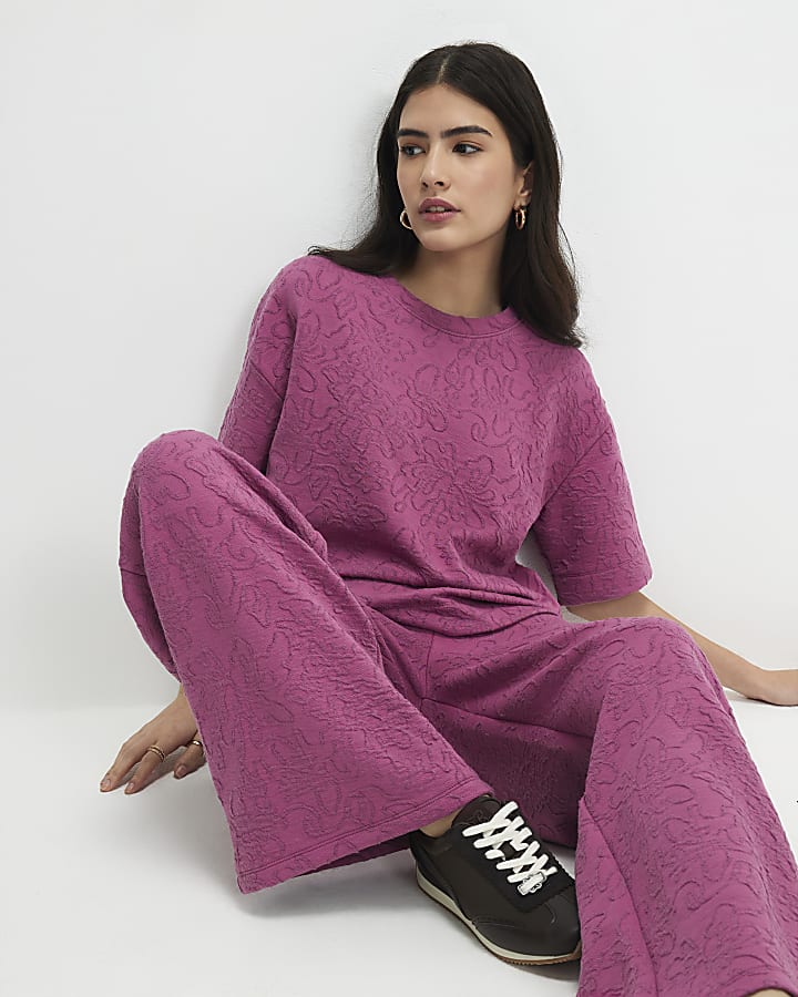 Petite Pink Jacquard Boxy T-Shirt