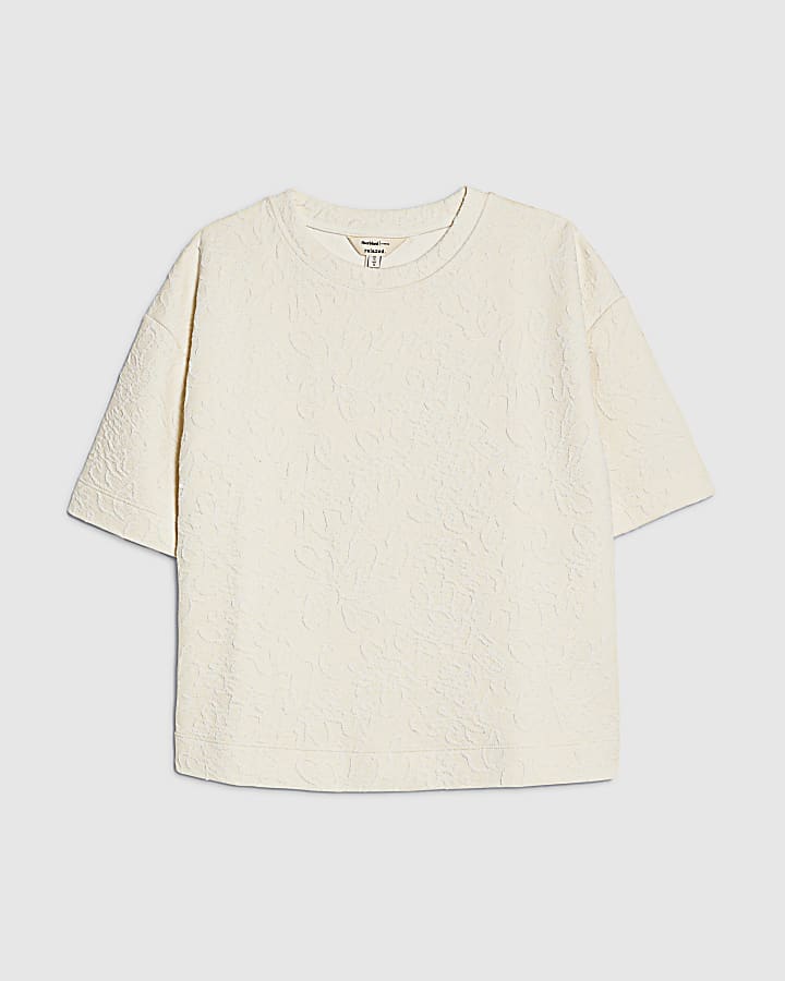 Petite Cream Short Sleeve Jacquard T-shirt