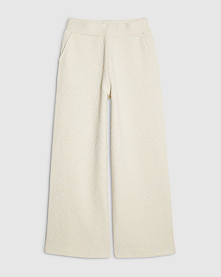 Cream Petite Jacquard Wide Trouser