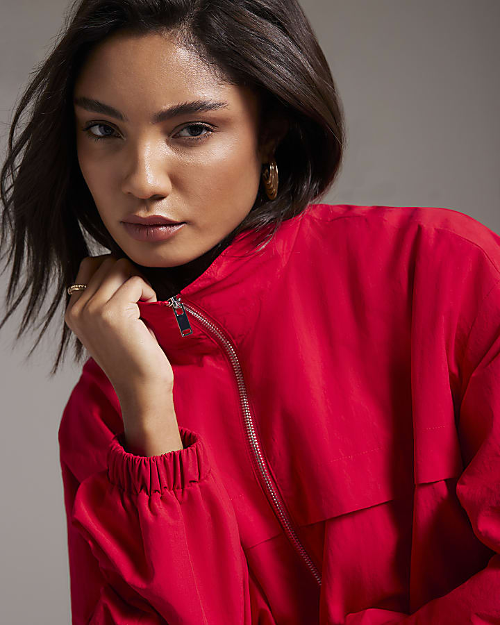 Red Zip Through Anorak Jacket