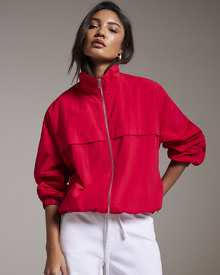 Red Zip Through Anorak Jacket