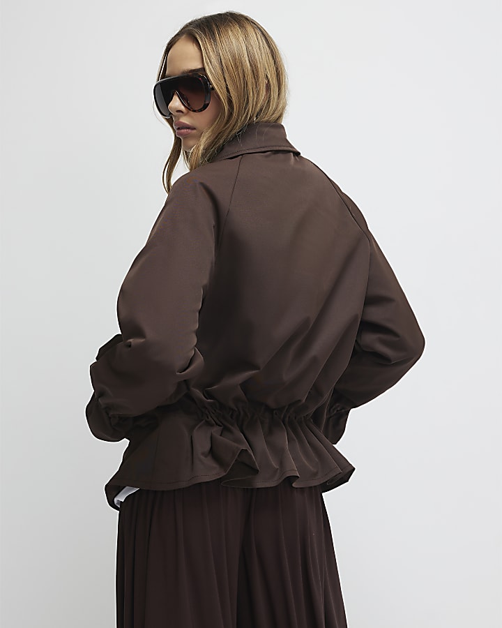 Brown Drop Hem Drawstring Jacket