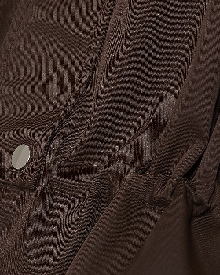 Brown Drop Hem Drawstring Jacket