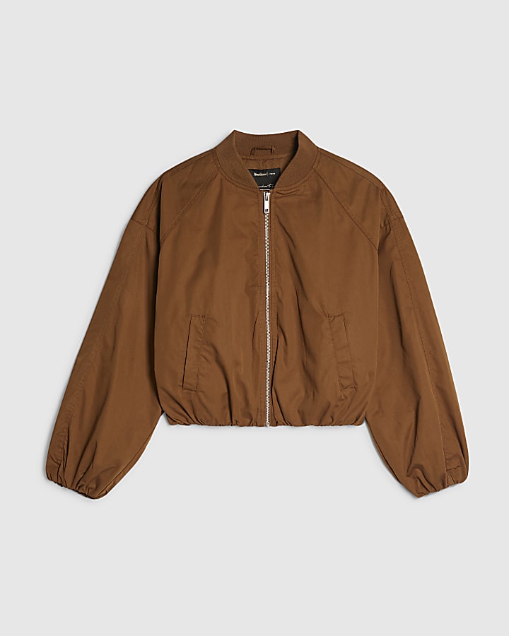 Brown Long Sleeve Bomber Jacket