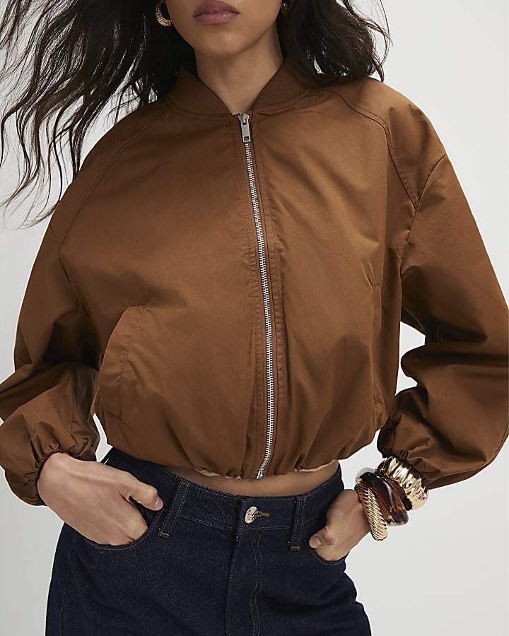 Brown Long Sleeve Bomber Jacket