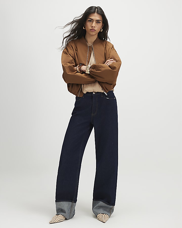 Brown Long Sleeve Bomber Jacket