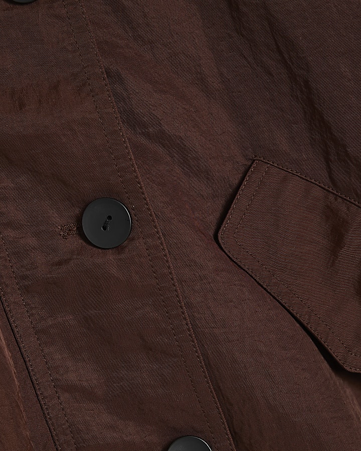 Brown Nylon Button Front Jacket