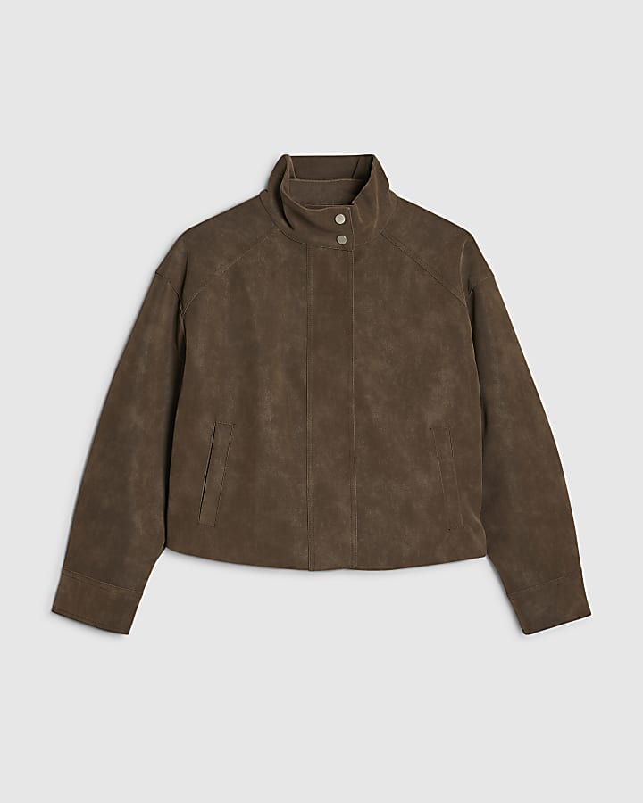 Brown Funnel Strap Washed Bomber