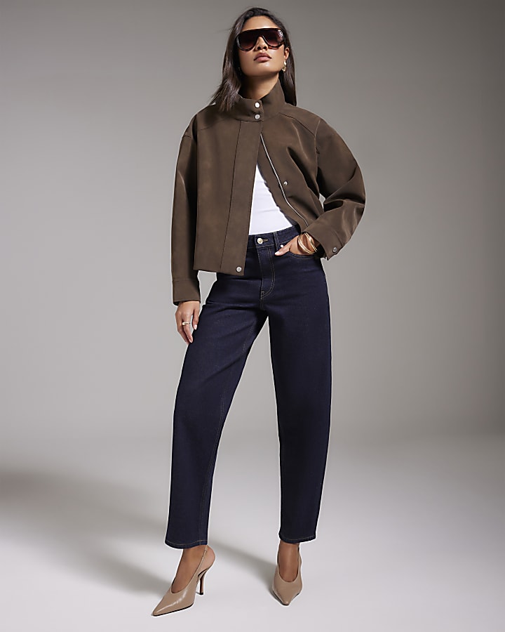 Brown Funnel Strap Washed Bomber