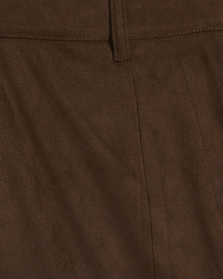 Brown Faux Suede Wide Leg Trousers