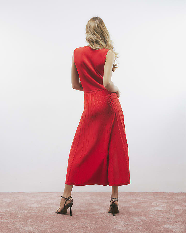 Red Pointelle Maxi Dress