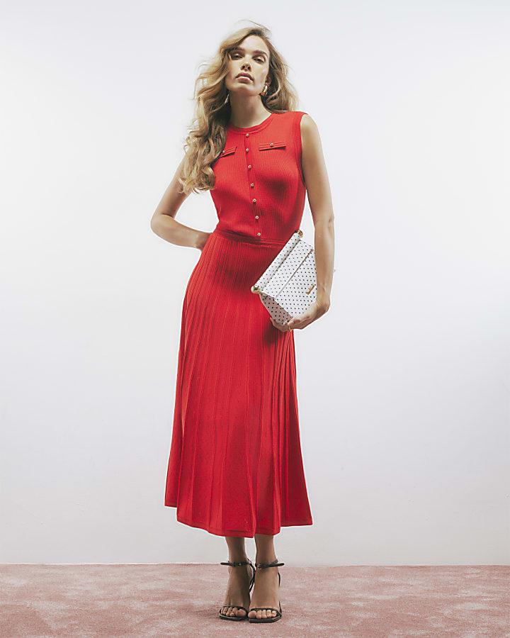 Red Pointelle Maxi Dress