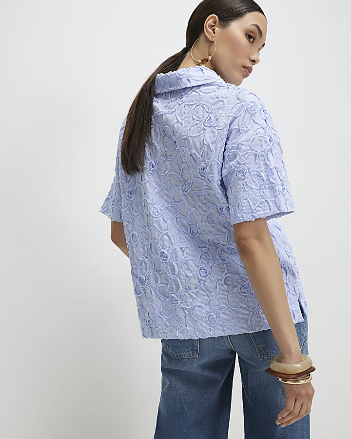 Blue Striped Flower Polo T-Shirt